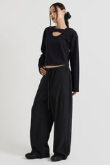 コットンレイヤード長袖Tシャツ, Black