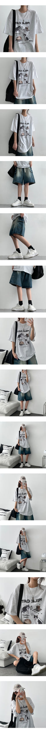 オートミールコラージュミルクキャッツ半袖Tシャツ