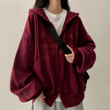 Lantic Lettering Boxy Fit Two Way Hooded Zip-Up