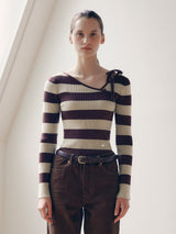 CUT OUT RIBBON BOARDER KNIT BROWN