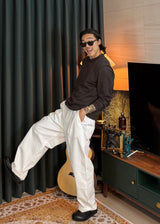 A-line Curved Wide Cotton Pants 3COLOR