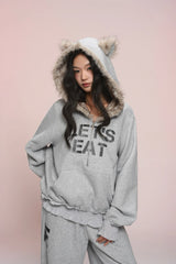 eat me plz* カシーキャットイヤーフリースフーディフォアオータムウィンターウォームジャケット