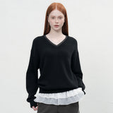 レイヤードVネックニットプルオーバー [BLACK]