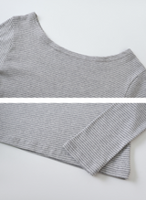 Feminine Border Cotton Boat Neck T-shirt (5color)