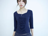 Sqare neked baby tee - Navy