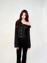 1707. One shoulder denim bl