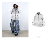 RELABEL (Gemeng) フラワーバルーンチェックプリントドレープルーズフィットリンクルウォッシュドデニム