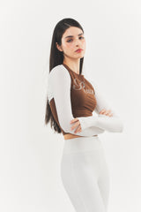 Logo Cubic Crop Top Brown