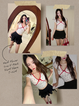 ハイジフラワーラインVネック半袖Tシャツ