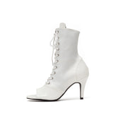 Satin Enamel Lace-Up Open Toe Heel(White)