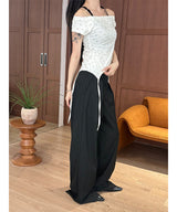 One tuck stripe wide slacks(3color)