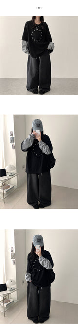 Doha Side Snap Waist Banding Balloon Wide Denim Pants
