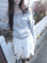of off-shoulder zip-up
