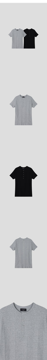 [S/S] ハイリベッドヘンリーネックハーフニット(2color)