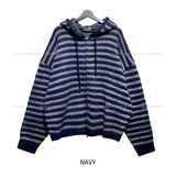 Onz Striped Mohair Knit Hood Zip-Up
