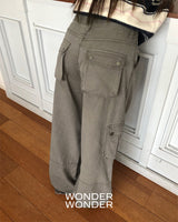 [MADE] Inku Color-block Pocket Cargo Wide Long Pants