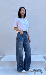 DAISY EMBROIDERED BLUE DENIM PANTS code 25000