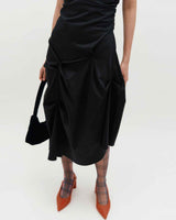 DOZI - Sleeveless Pinched Long Dress _ BLACK