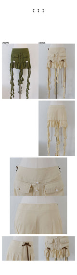 RIBBON TAIL CARGO MINI SKIRT (BEIGE)