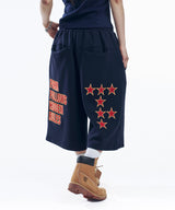 Star Lettering Patch Bermuda Sweat Pants - Navy