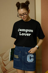 Sky Blue C Patch medium Blue Denim Mini Skirt [For women]