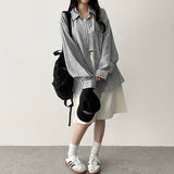 Canmi linen fine ストライプオーバーサイズフィットシャツ