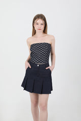 Denim Ribbon Crop Top Dark Blue