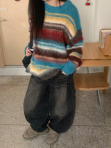 [unisex] ハデットモヘアストライプウールニット