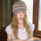 wave pattern beanie beige