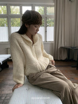 wool Thick Bold Knitwear Zip-Up Cardigan