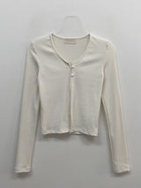 Two-button slit ribbed cardigan T-shirt