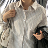 Berui Oversized Fit Boxy Fit Knitted Checkered Shirt Shirt [MANDARINETREE ONLY]
