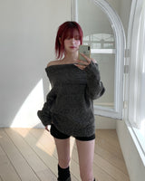 [Wool 25%] Kae Mix Damage Off-Shoulder Knit