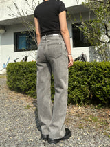 GRAY SEMI WIDE DENIM PANTS code 18113