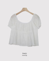 #Cancan Puff Shirring Short Sleeve Blouse (2color)