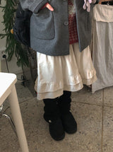 Farmt Corduroy Banding Frill Midi Skirt