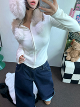FUR PETIT SLIM HALF CROPPED ZIP-UP 🖤🩶🤍3COLOR
