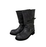 Two-Buckle Shirred Biker Boots