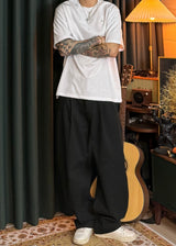 A-line Curved Wide Cotton Pants 3COLOR