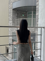 SALE! Gray washed denim back slit H-line long skirt (Gray)