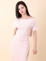Off-Shoulder Slit Long Onepiece Pink