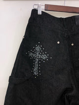 Stud Cross Wide Denim Pants