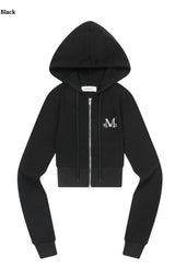 ジニューセットアップスリムフィットクロップフードジップアップ (3Color)