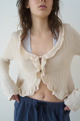 T/T Frill collar ribbed cardigan - beige