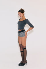 Sweetie Lace Trim 3/4 Sleeve Tee (Charcoal)
