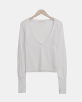 Poin Deep V-Neck Button-Sleeve Long-Sleeve T-Shirt