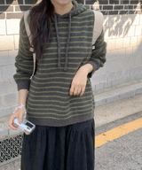 Milk Stripe Dangara Striped Hooded Knitwear