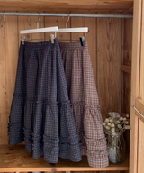 Luen midi checkered skirt Fall layered frill soft fit