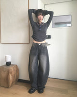 キャンバスバルーンワイドウォッシュデニムパンツ