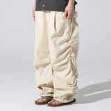 XP291 File Side Shirring Wide Cotton Pants (CREAM)